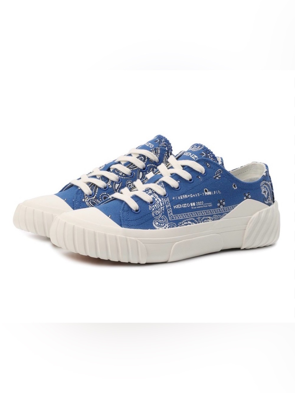 Kenzo Blue Bandana Print Canvas Sneakers with White Laces
